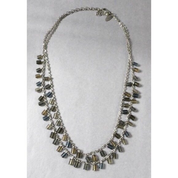 TALBOTS vintage silver chain with brown, gray & blue beads 20" adjustable - Picture 2 of 3